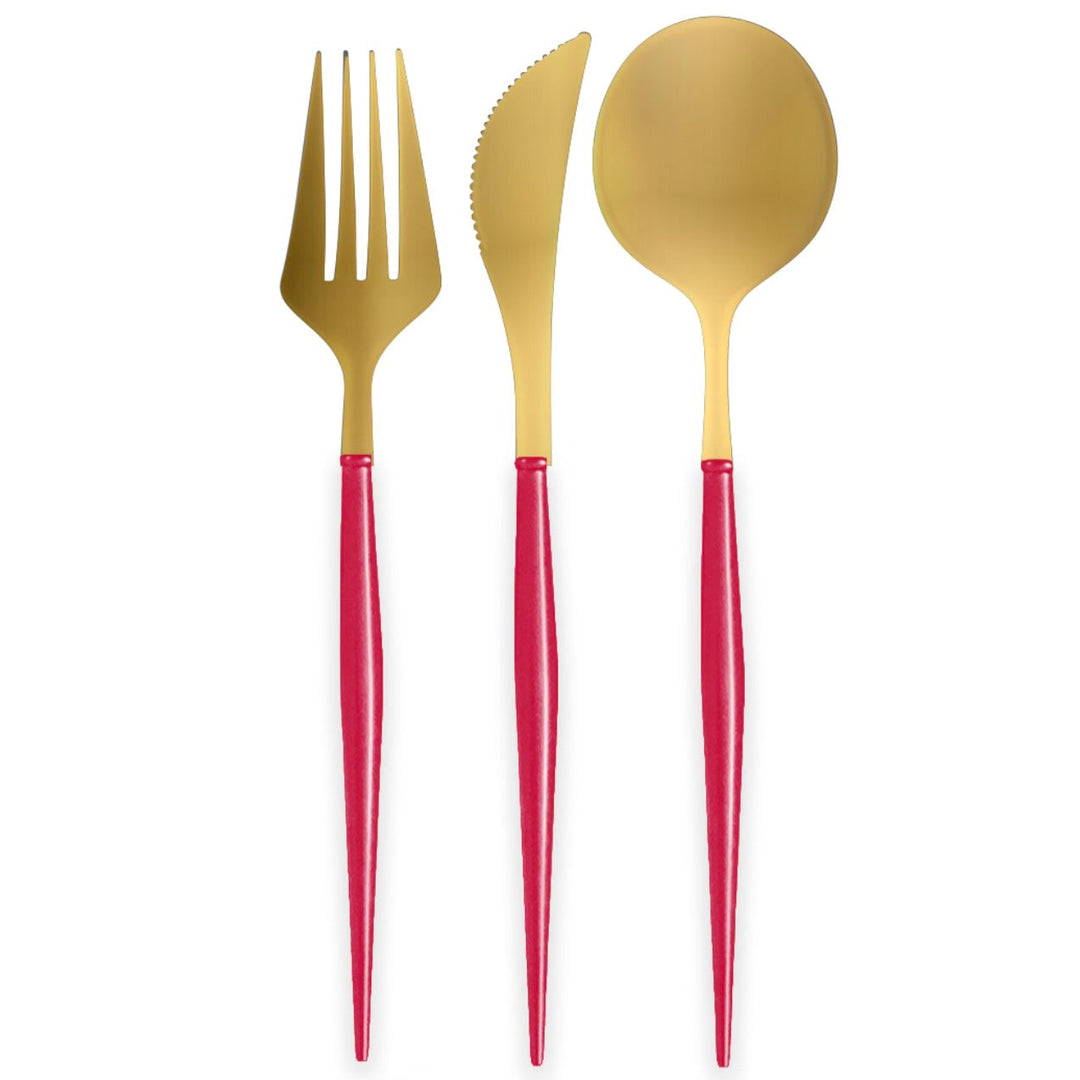 Fancy Red And Gold Cutlery Bonjour Fete Party Supplies