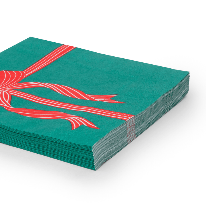 Red and green present print large napkins for a Christmas dinner party