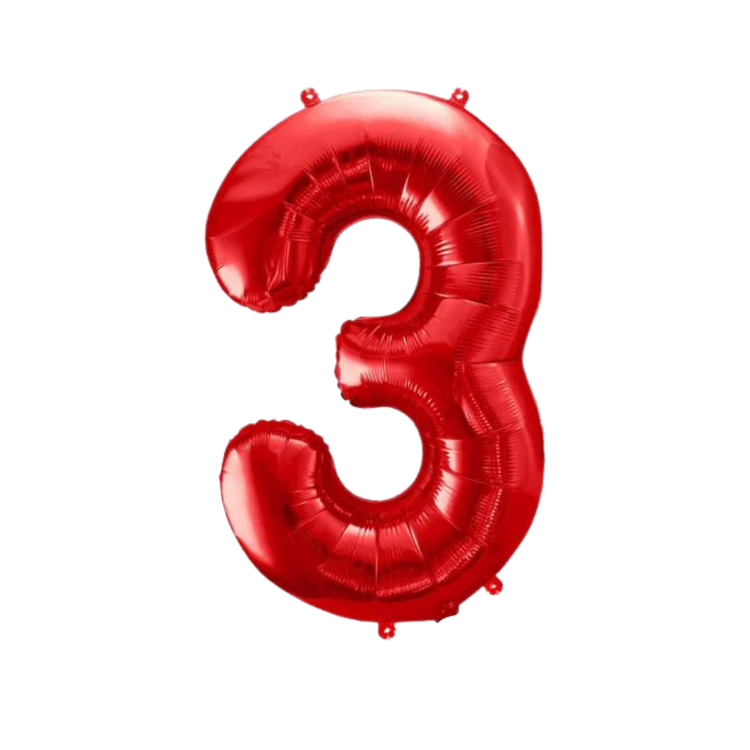 NUMBER 3 FOIL BALLOON LA Balloons Balloons 34" / Red Bonjour Fete - Party Supplies