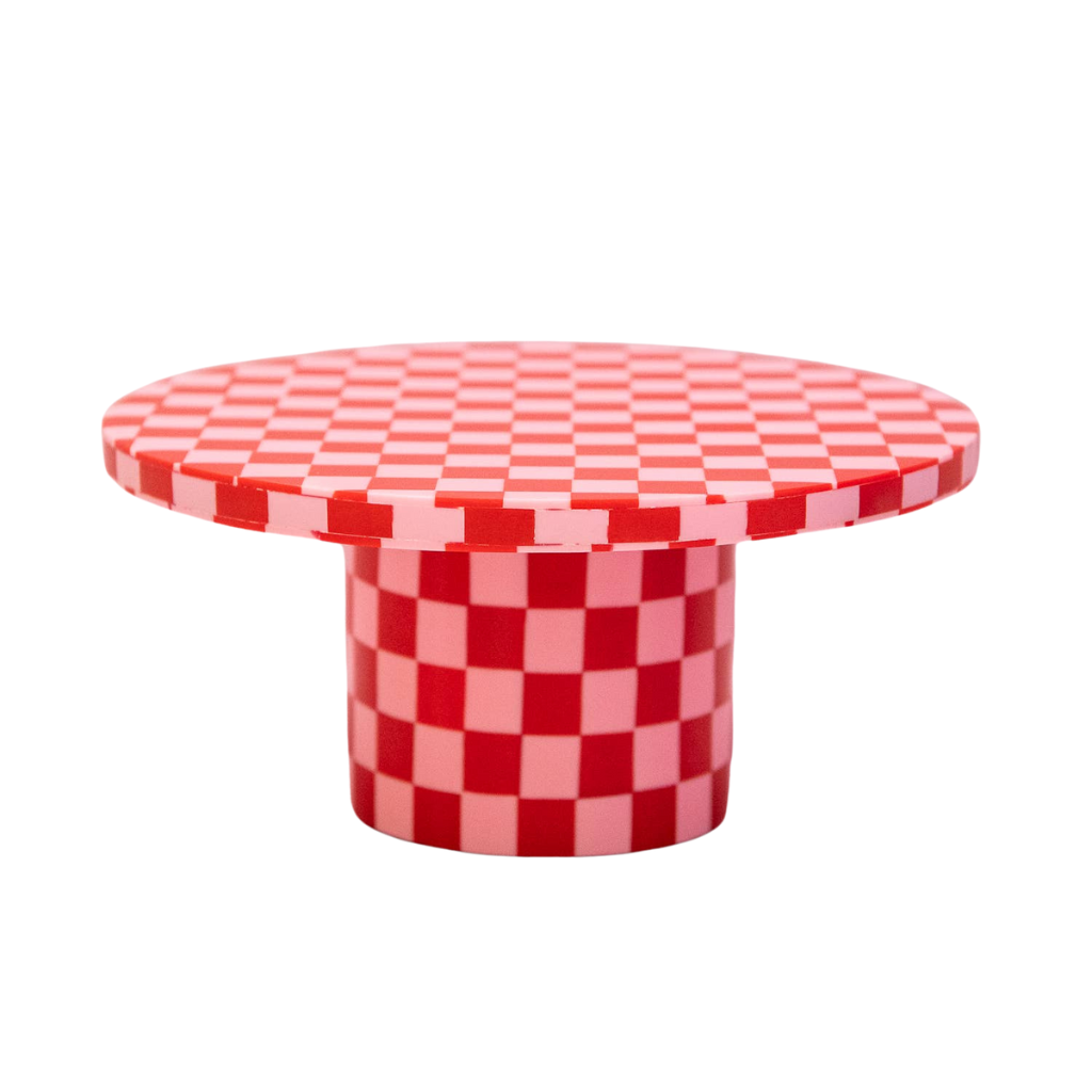 PINK & RED CHECKERED CAKE STAND Oh It's Perfect Cake Stand Bonjour Fete - Party Supplies