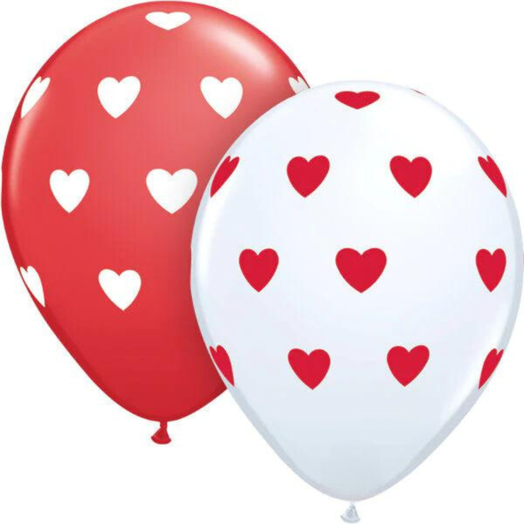 RED & WHITE HEARTS LATEX BALLOONS Qualatex Balloons Bonjour Fete - Party Supplies