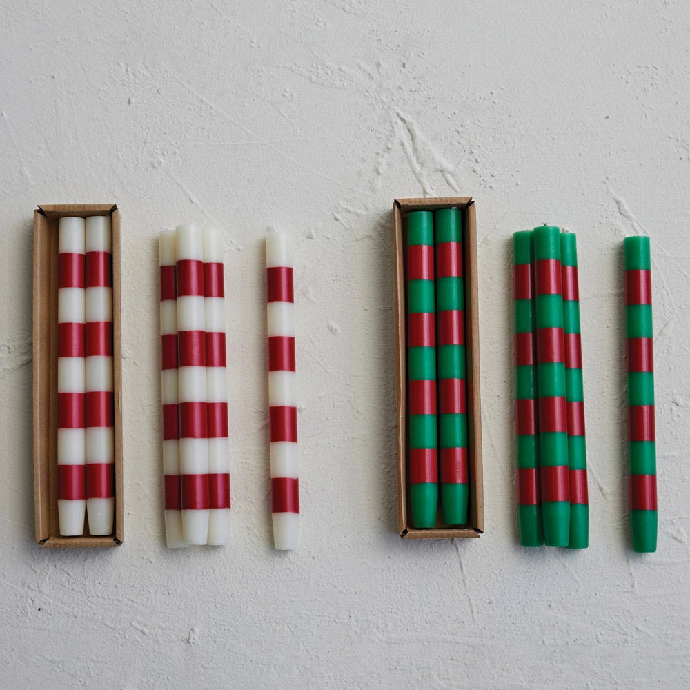 RED & WHITE STRIPED TAPER CANDLES Creative Co-op Christmas Holiday Kitchen & Entertaining Bonjour Fete - Party Supplies