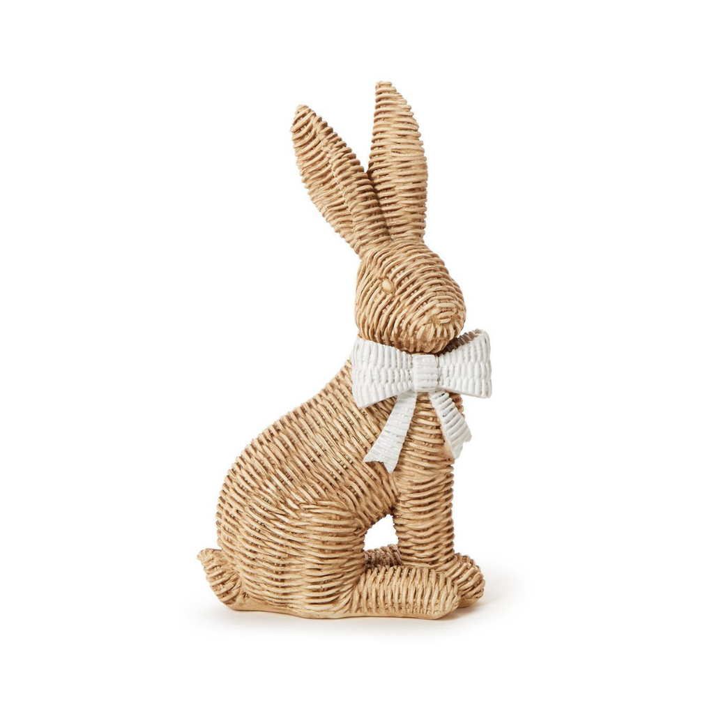BASKET WEAVE BUNNY WITH BOW Two's Company Easter Home Right Facing Bunny BASKET WEAVE BUNNY WITH BOW Bonjour Fete - Party Supplies