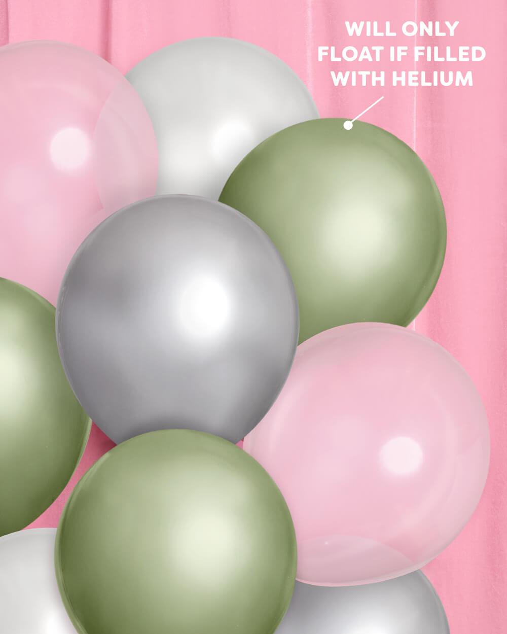 Detail of metallic sage green and chrome latex balloons