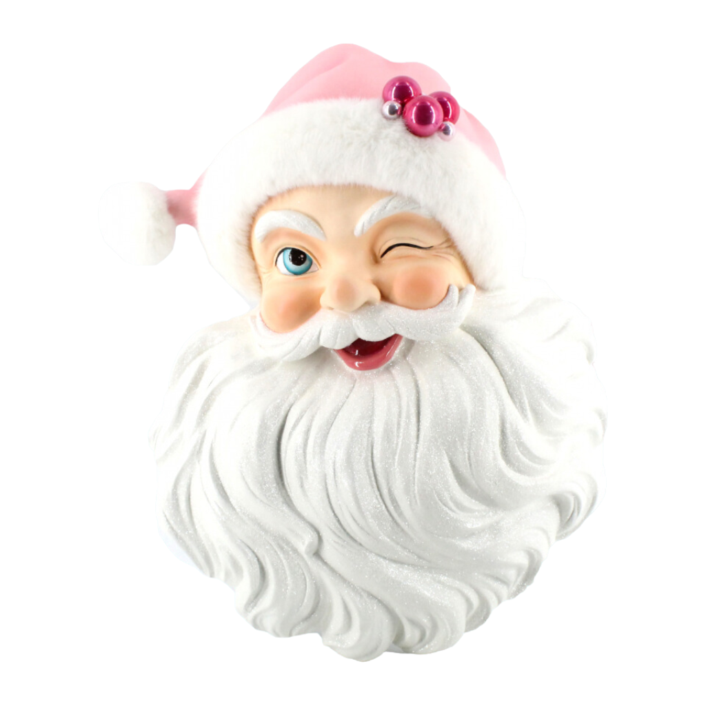 SANTA HEAD WITH PINK HAT WALL DECOR Quirks! Seasonal & Holiday Decorations Bonjour Fete - Party Supplies