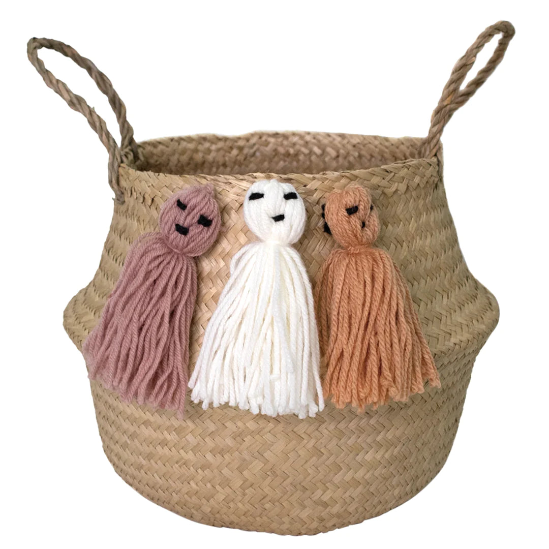 GHOST SEAGRASS BASKET Transpac Halloween Home Decor Bonjour Fete - Party Supplies