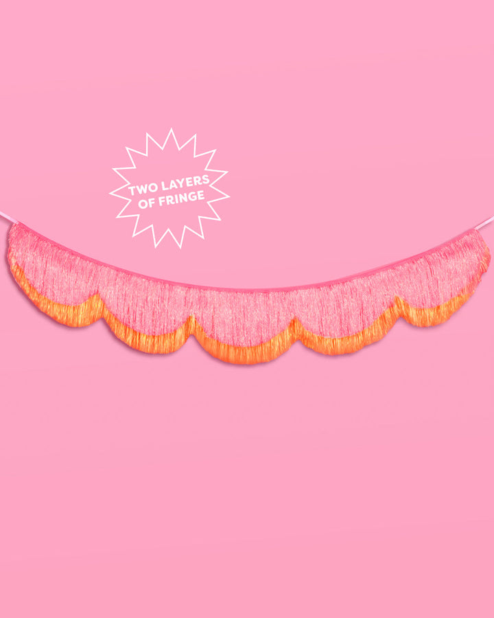 Pink Orange Scallop Fringe - iridescent foil banner xo, Fetti Banners Pink Orange Scallop Fringe - iridescent foil banner Bonjour Fete - Party Supplies