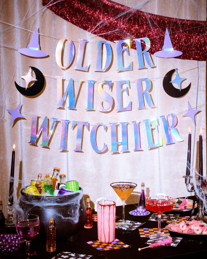 Older Wiser Witchier Banner - iridescent foil banner