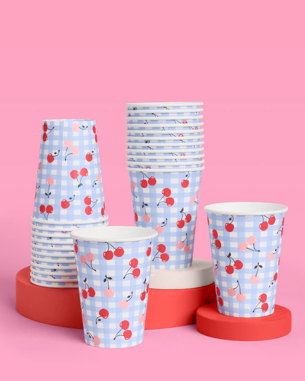 Blue Gingham Cherry Party Cups