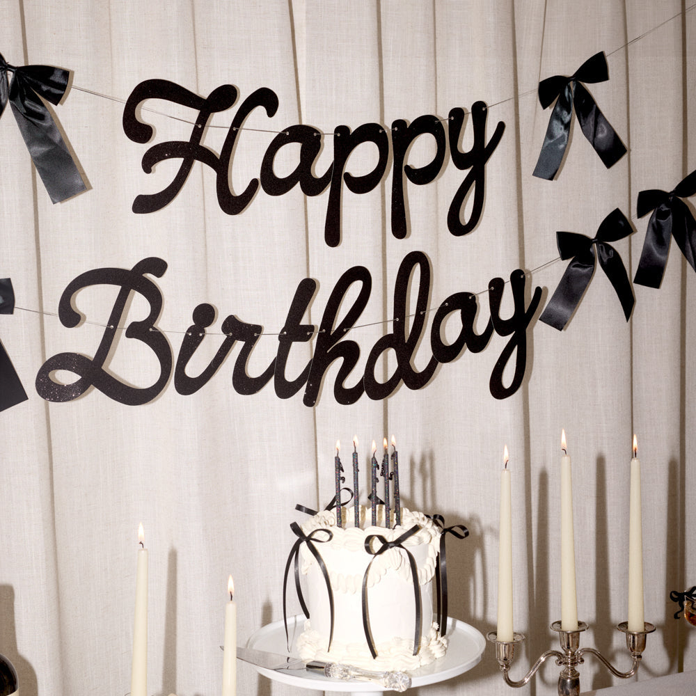 Little Black Bow Banner - black glitter banner - Bonjour Fête 
