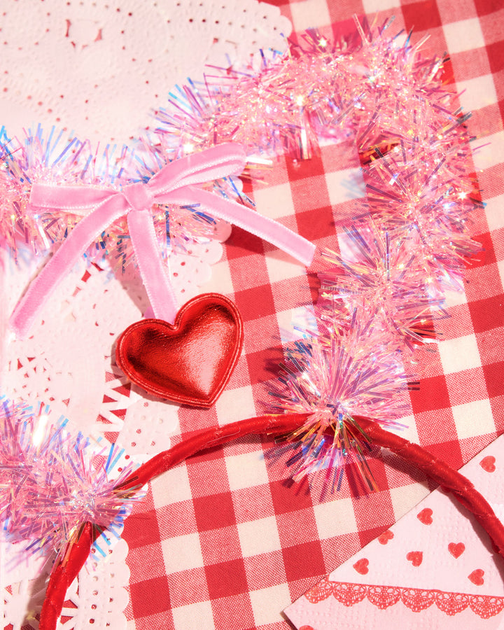 Pink Tinsel Heart Valentine's Day Headband