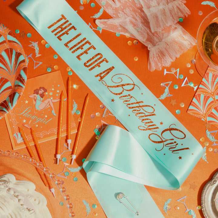 Life of A Birthday Girl Sash - teal sash + orange foil xo, Fetti sash Life of A Birthday Girl Sash - teal sash + orange foil Bonjour Fete - Party Supplies