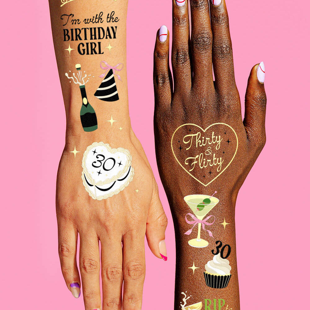 Dirty 30 Bday Tats - 50 temporary tattoos xo, Fetti Temporary Tattoos Dirty 30 Bday Tats - 50 temporary tattoos Bonjour Fete - Party Supplies