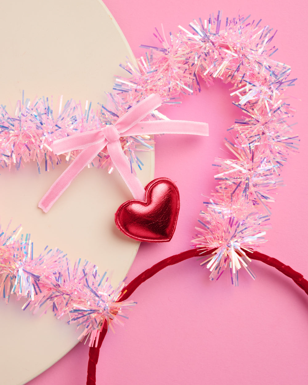Pink Tinsel Heart Valentine's Day Headband