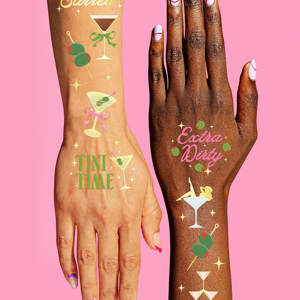Martini Tats - 50 temporary tattoos xo, Fetti Temporary Tattoos Martini Tats - 50 temporary tattoos Bonjour Fete - Party Supplies