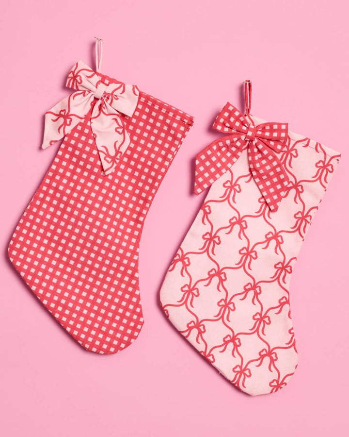 Pink & Red Gingham Bow Christmas Stockings, Set of 2