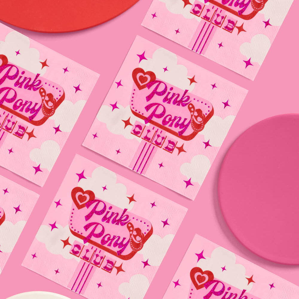 PINK PONY CLUB COCKTAIL NAPKINS xo, Fetti napkins PINK PONY CLUB COCKTAIL NAPKINS Bonjour Fete - Party Supplies