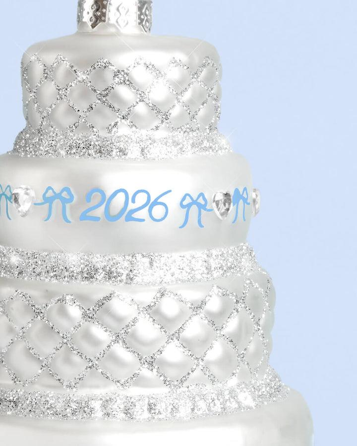 Just Married 2026 Wedding Cake Glass Ornament