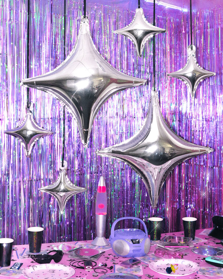 Silver sparkle foil balloon set styled together