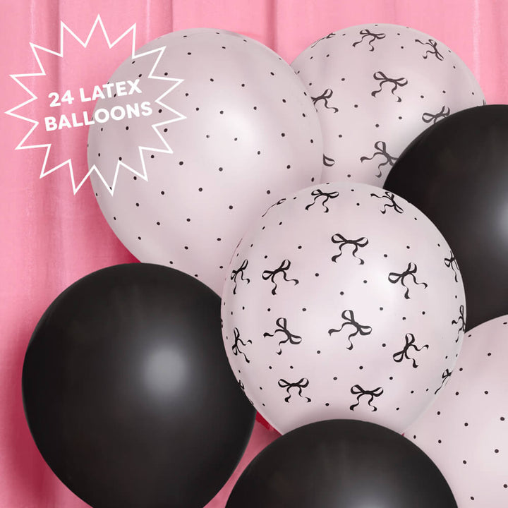 Little Black Bow Pack - 24 latex balloons xo, Fetti Balloons Little Black Bow Pack - 24 latex balloons Bonjour Fete - Party Supplies
