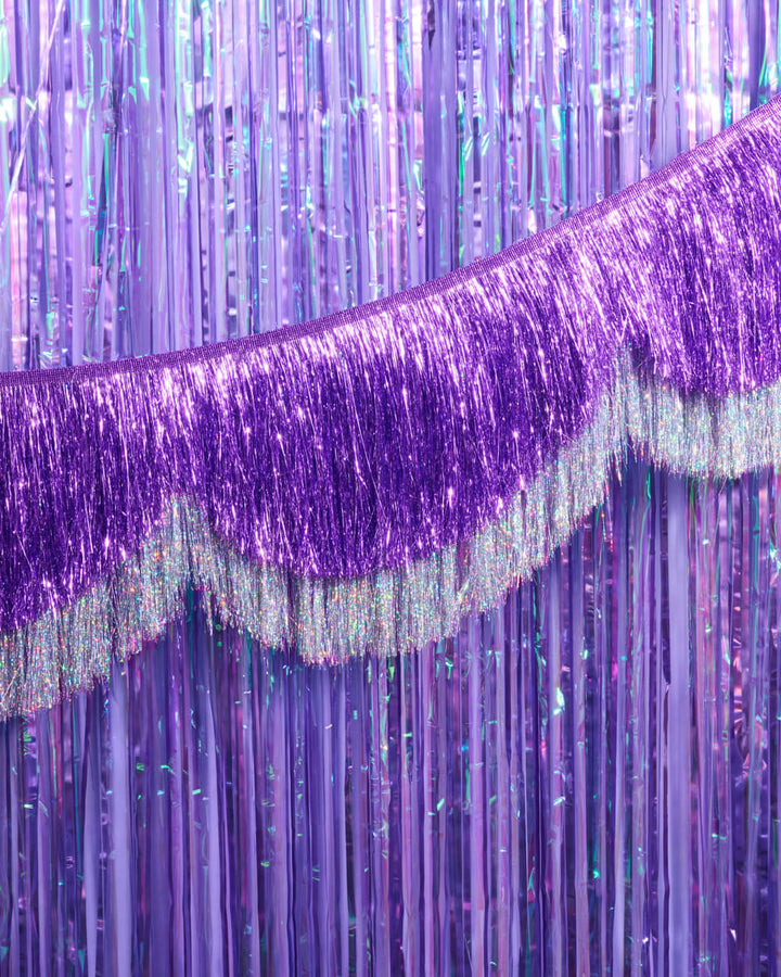 Purple + Silver Scallop Fringe - 6 ft fringe banner