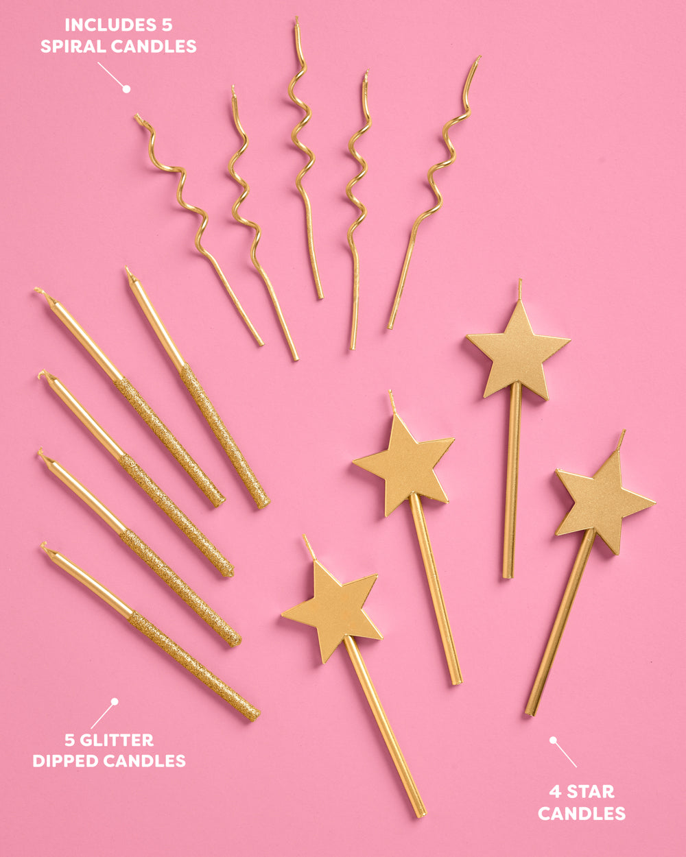 Novelty Gold Candles - 14 pc gold glitter candles