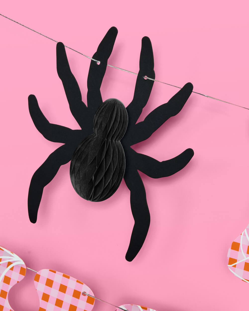 Pink Halloween Banner - pink gingham + spider banner