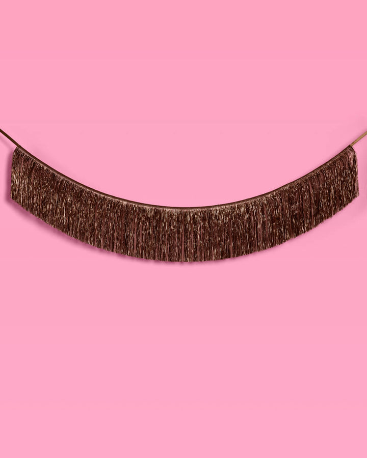 Espresso Fringe Banner - brown metallic fringe
