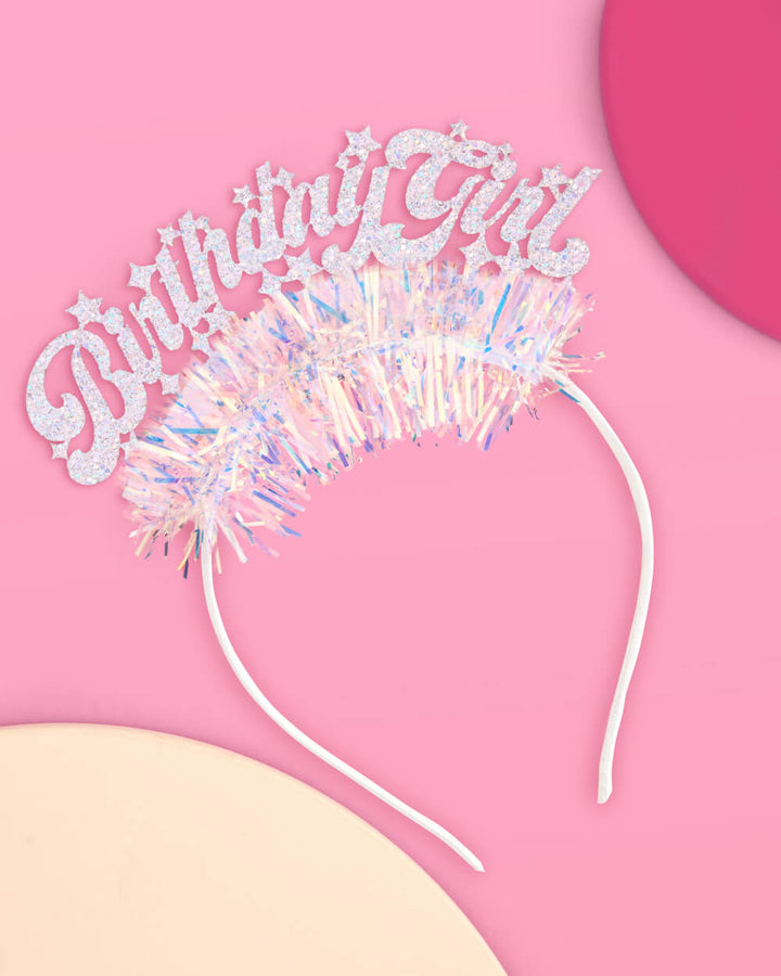 BIRTHDAY GIRL IRIDESCENT FRINGE HEADBAND xo, Fetti headband BIRTHDAY GIRL IRIDESCENT FRINGE HEADBAND Bonjour Fete - Party Supplies
