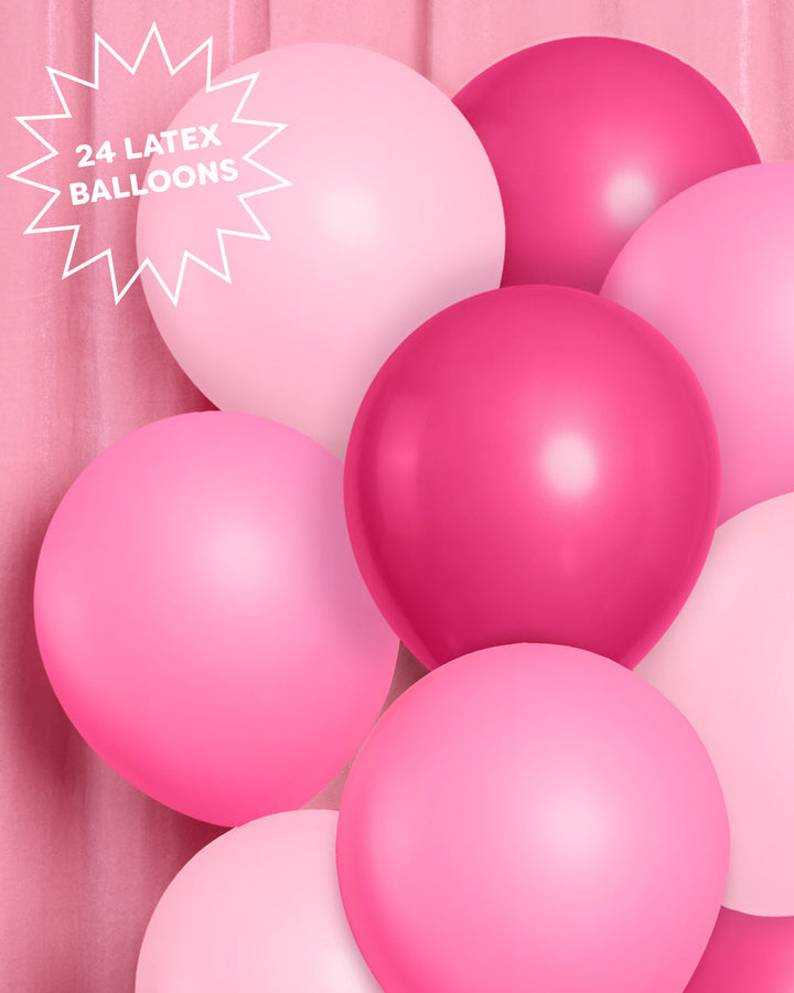 Pink latex balloons close up