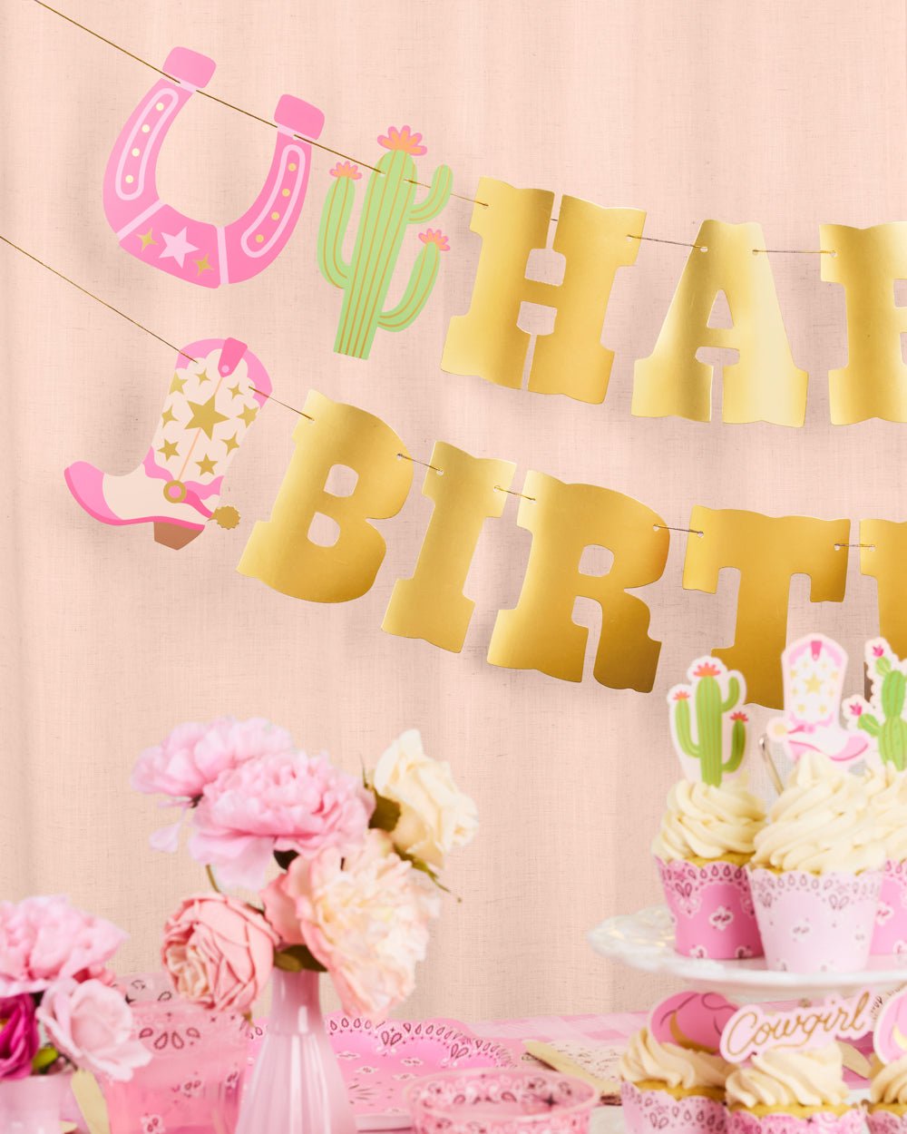 Cowgirl Gold Foil Birthday Banner
