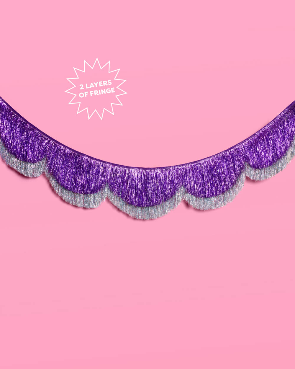 Purple + Silver Scallop Fringe - 6 ft fringe banner