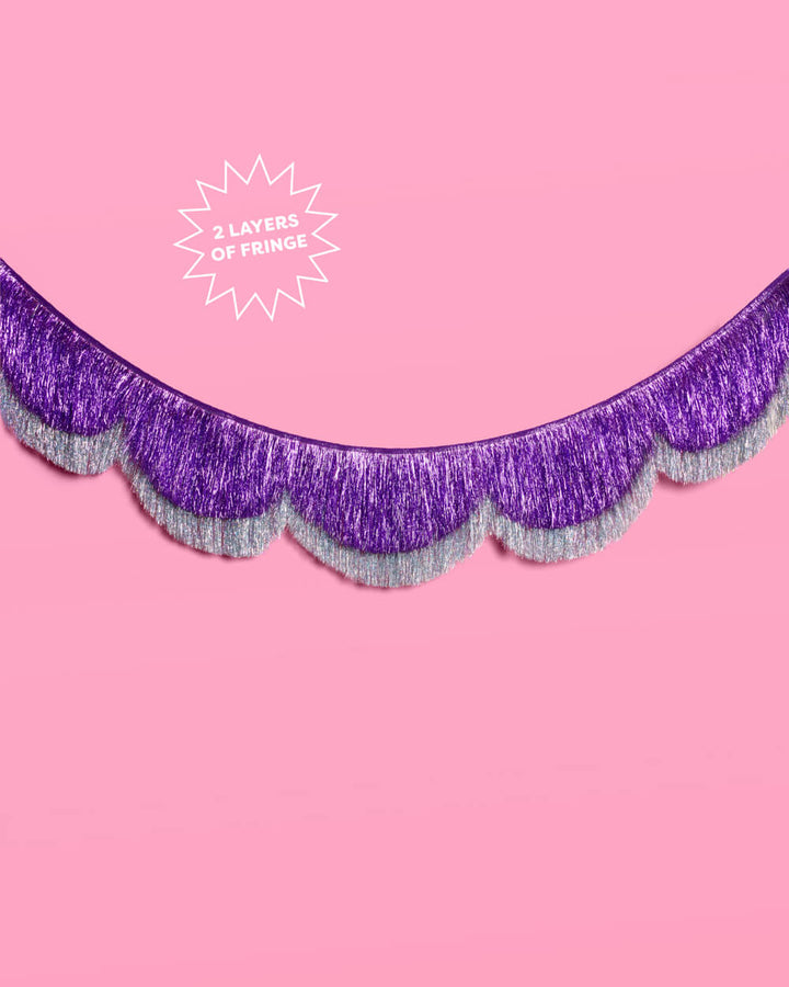 Purple + Silver Scallop Fringe - 6 ft fringe banner