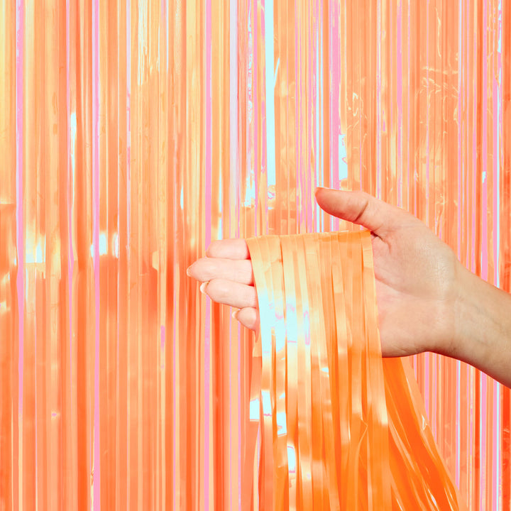 Orange Fringe Curtain Backdrop - iridescent foil banner xo, Fetti foil curtain Orange Fringe Curtain Backdrop - iridescent foil banner Bonjour Fete - Party Supplies