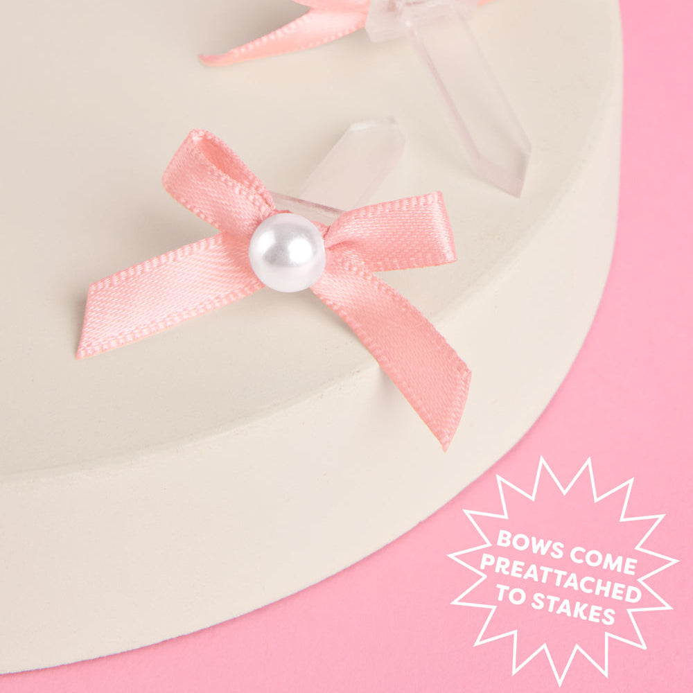 Pink Bow Cake Toppers - 12 pink + pearl cake toppers xo, Fetti cake topper Pink Bow Cake Toppers - 12 pink + pearl cake toppers Bonjour Fete - Party Supplies