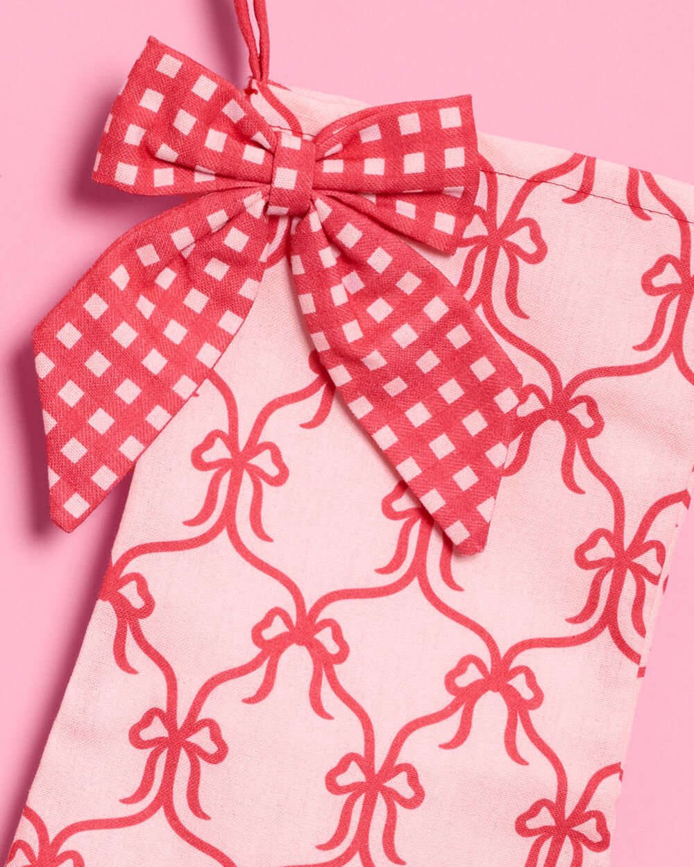 Pink & Red Gingham Bow Christmas Stockings, Set of 2