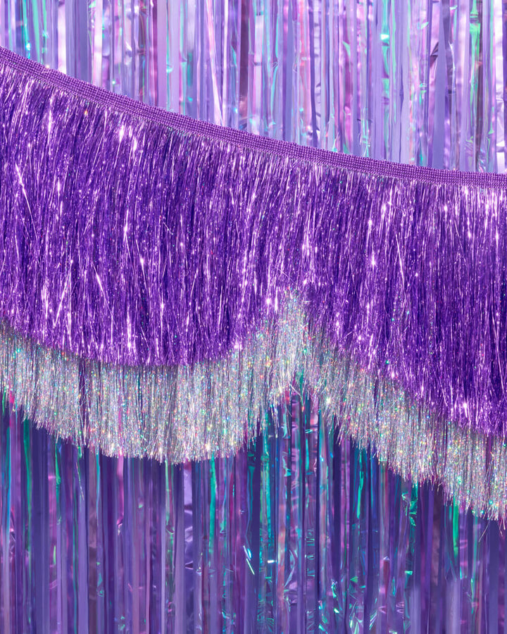 Purple + Silver Scallop Fringe - 6 ft fringe banner