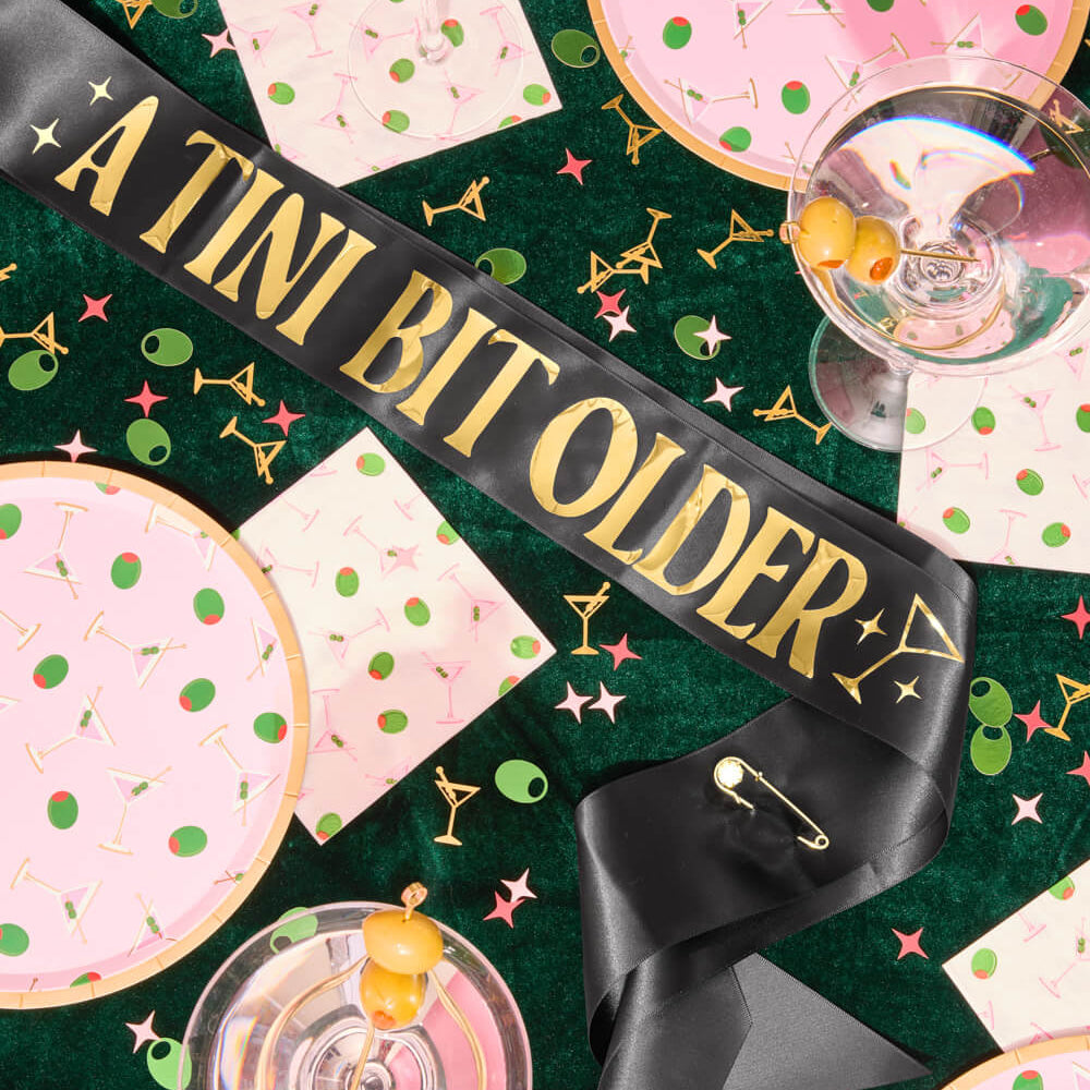 Tini Bit Older Sash - black satin sash xo, Fetti sash Tini Bit Older Sash - black satin sash Bonjour Fete - Party Supplies