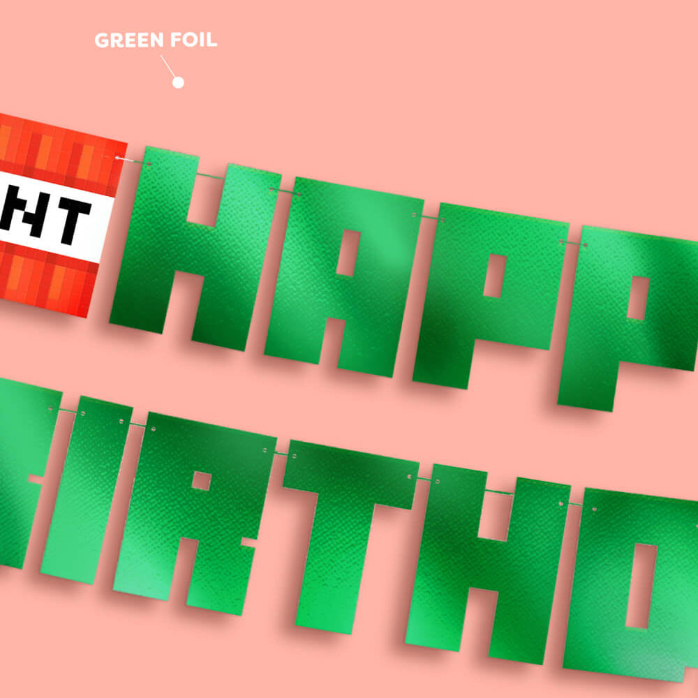 Pixel Mining Birthday Banner - mirrored green banner xo, Fetti xo, Fetti Collective Pixel Mining Birthday Banner - mirrored green banner Bonjour Fete - Party Supplies