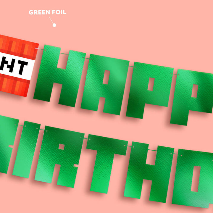 Pixel Mining Birthday Banner - mirrored green banner xo, Fetti xo, Fetti Collective Pixel Mining Birthday Banner - mirrored green banner Bonjour Fete - Party Supplies