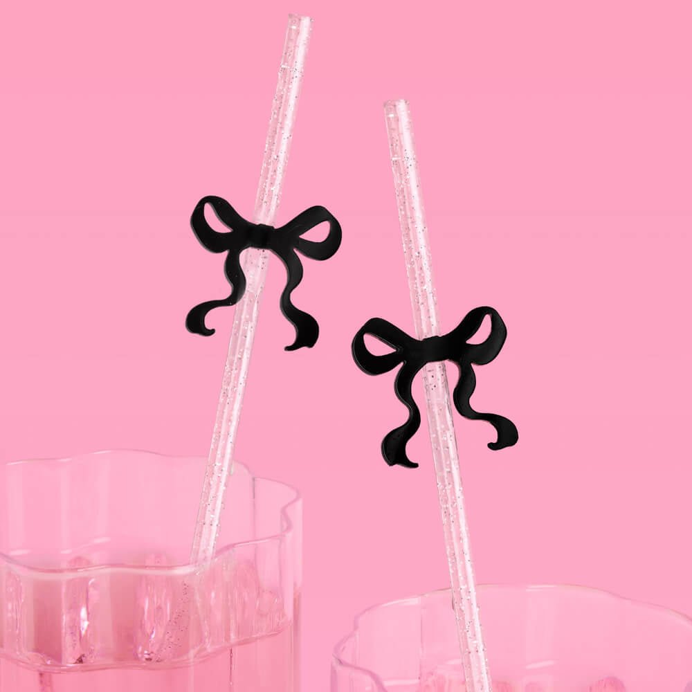 Little Black Bow Straws - 12 reusable straws xo, Fetti straw Little Black Bow Straws - 12 reusable straws Bonjour Fete - Party Supplies