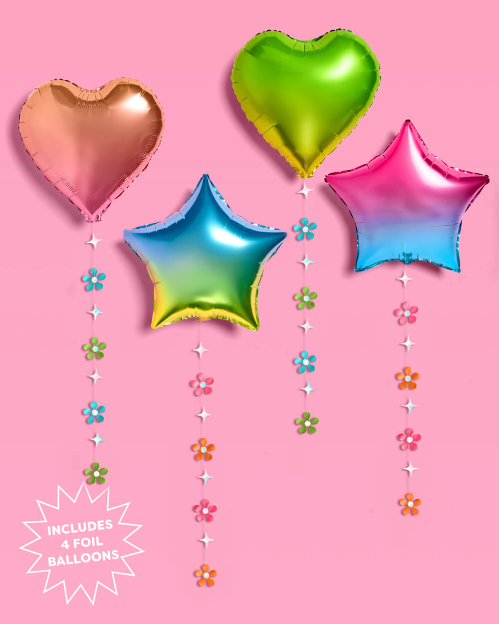 Rainbow balloons styled at a party