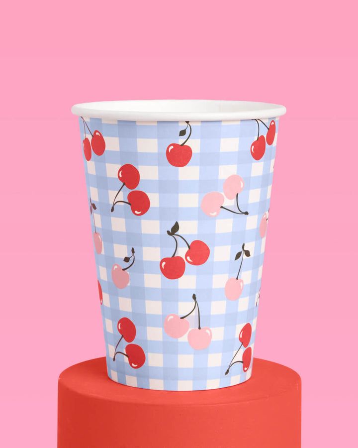 Blue Gingham Cherry Party Cups