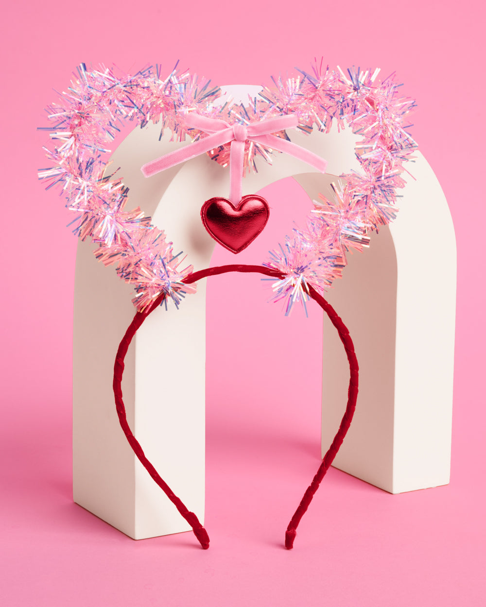 Pink Tinsel Heart Valentine's Day Headband