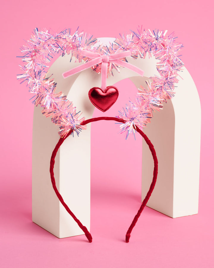 Pink Tinsel Heart Valentine's Day Headband