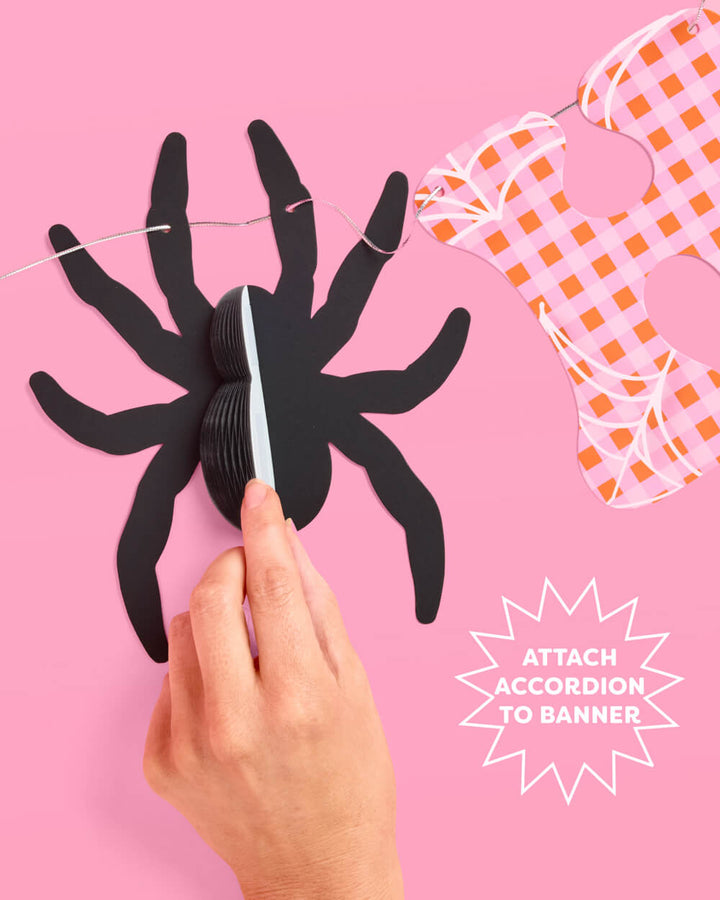 Pink Halloween Banner - pink gingham + spider banner