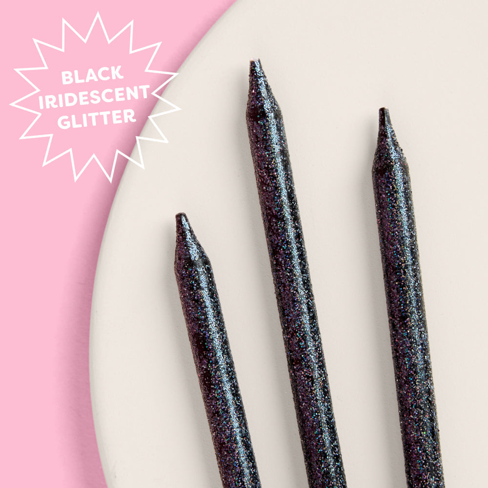 Midnight Sparkle Candles - 10 black glitter candles xo, Fetti candles Midnight Sparkle Candles - 10 black glitter candles Bonjour Fete - Party Supplies