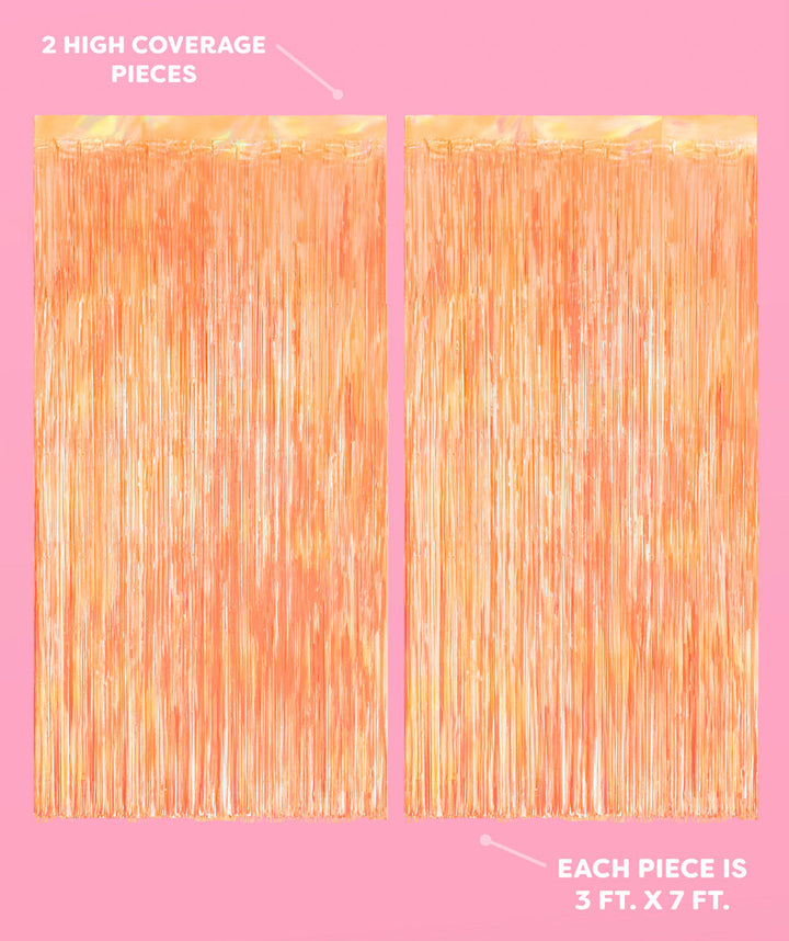Orange Fringe Curtain Backdrop - iridescent foil banner xo, Fetti foil curtain Orange Fringe Curtain Backdrop - iridescent foil banner Bonjour Fete - Party Supplies