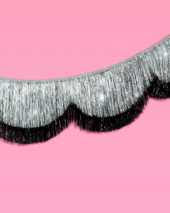 Black + Silver Scallop Fringe - 2 layer fringe banner