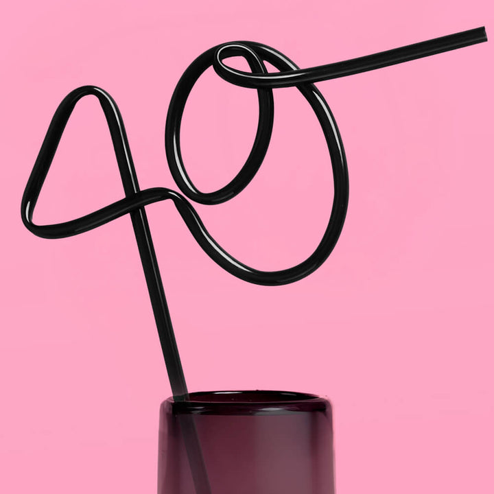 40 XL Straw - matte black straw xo, Fetti straw 40 XL Straw - matte black straw Bonjour Fete - Party Supplies